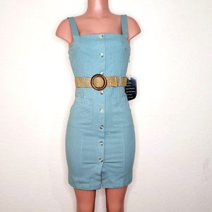 HAVE Fashion Vintage Blue Green Sheath Dress Faux Button Splatter
